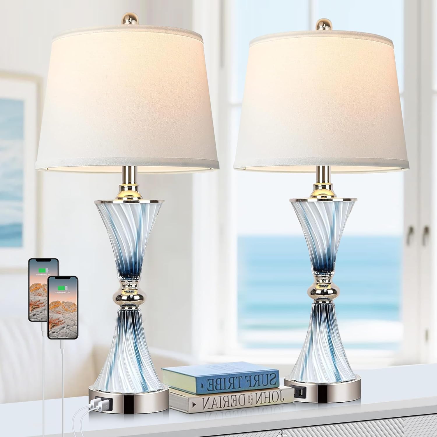 Decor Lighting Lamps - 3-Way Dimmable Touch Glass Table Lamps