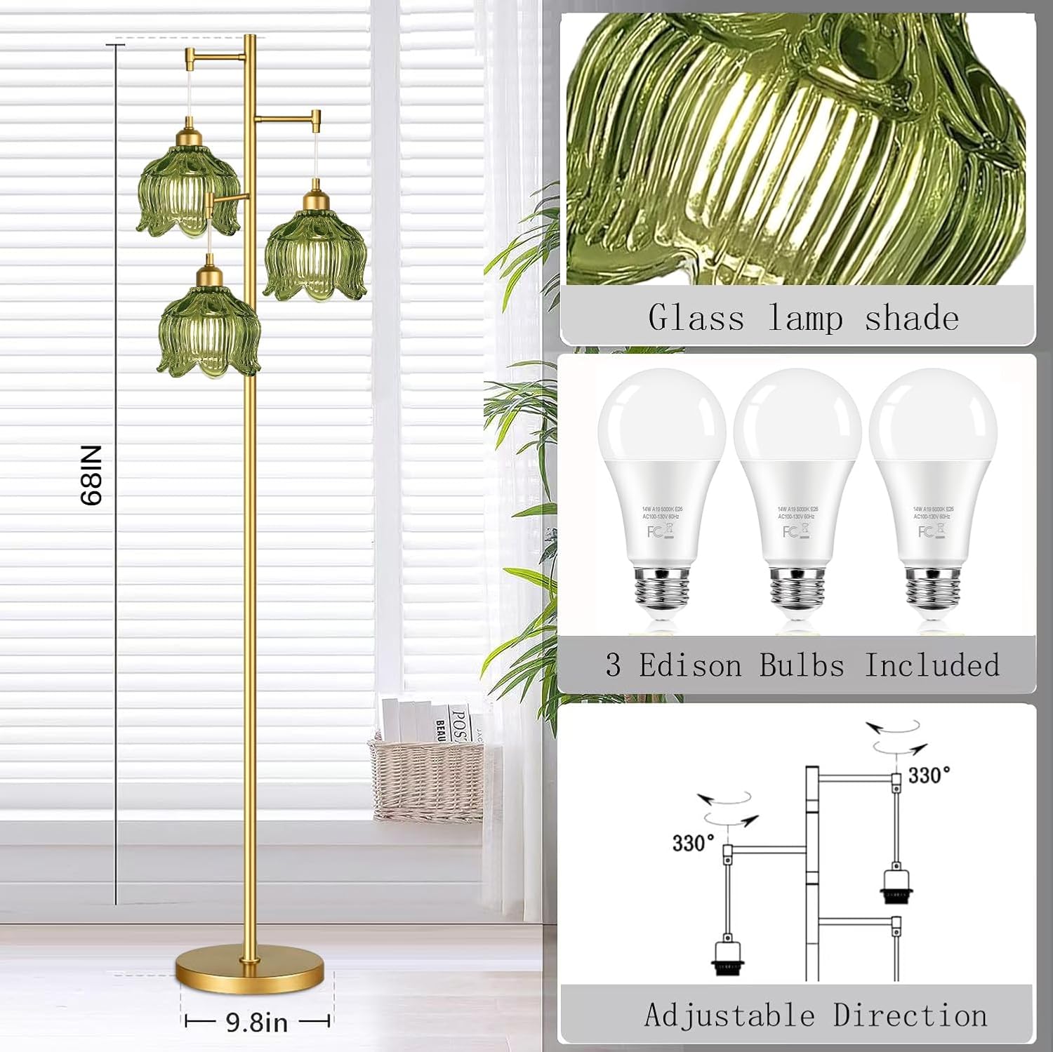 Vintage Gold Glass Floor Lamp  - Decor Lighting Lamps reseña y precio