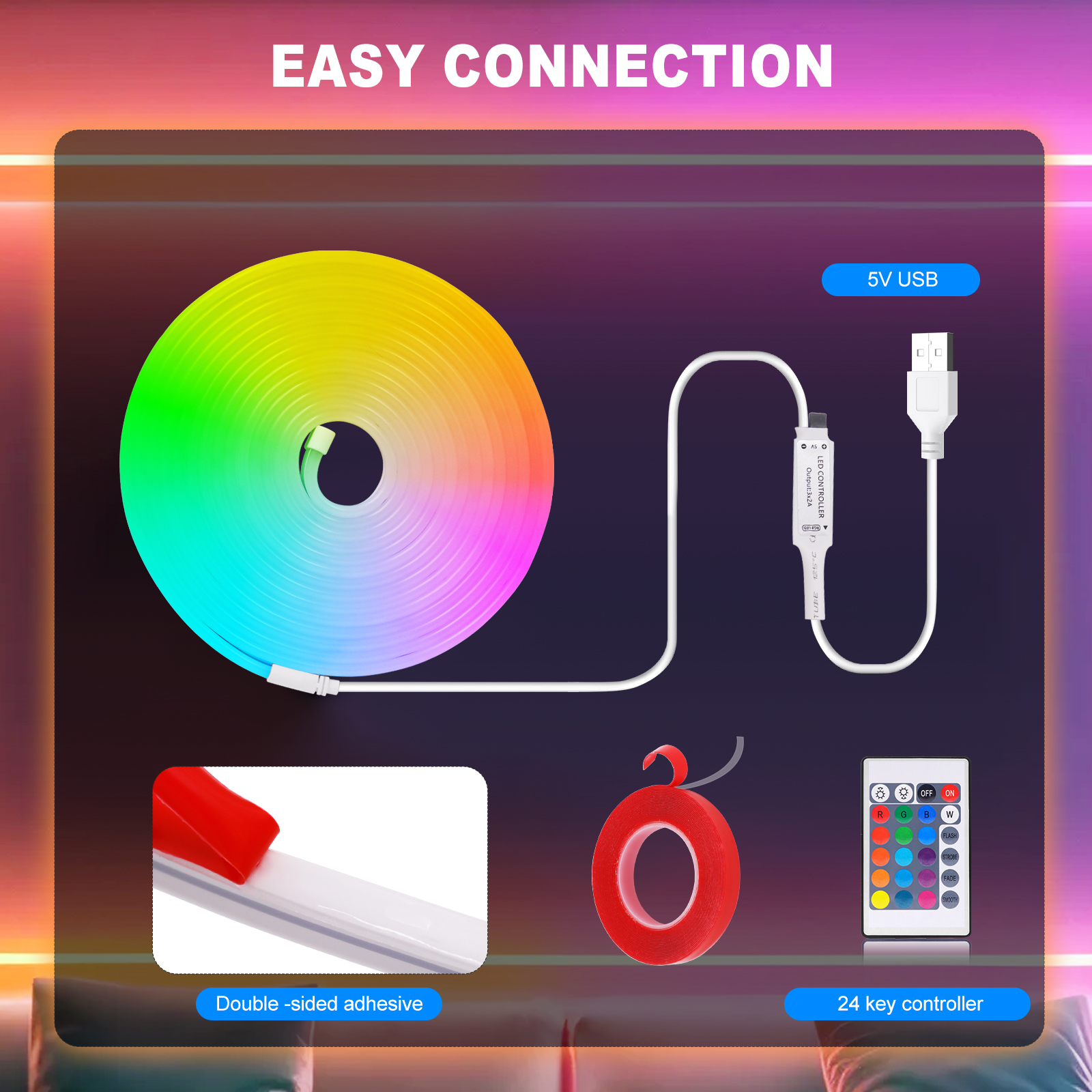 5V RGB Neon Strip Light 1M 2M  - Lighting Decor And More reseña y precio