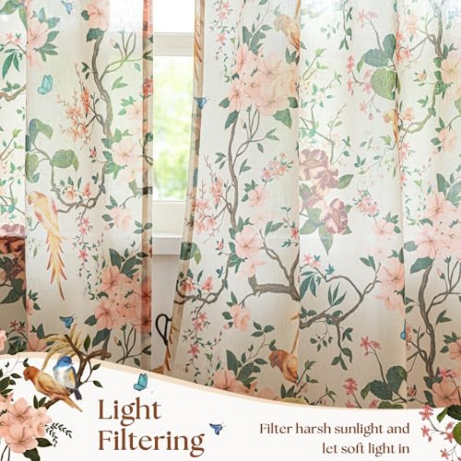 120 Inch Floral Bird Curtains  - Vintage Lighting Decor reseña y precio