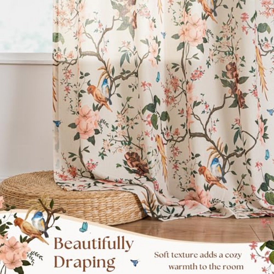 120 Inch Floral Bird Curtains  - Vintage Lighting Decor reseña y precio