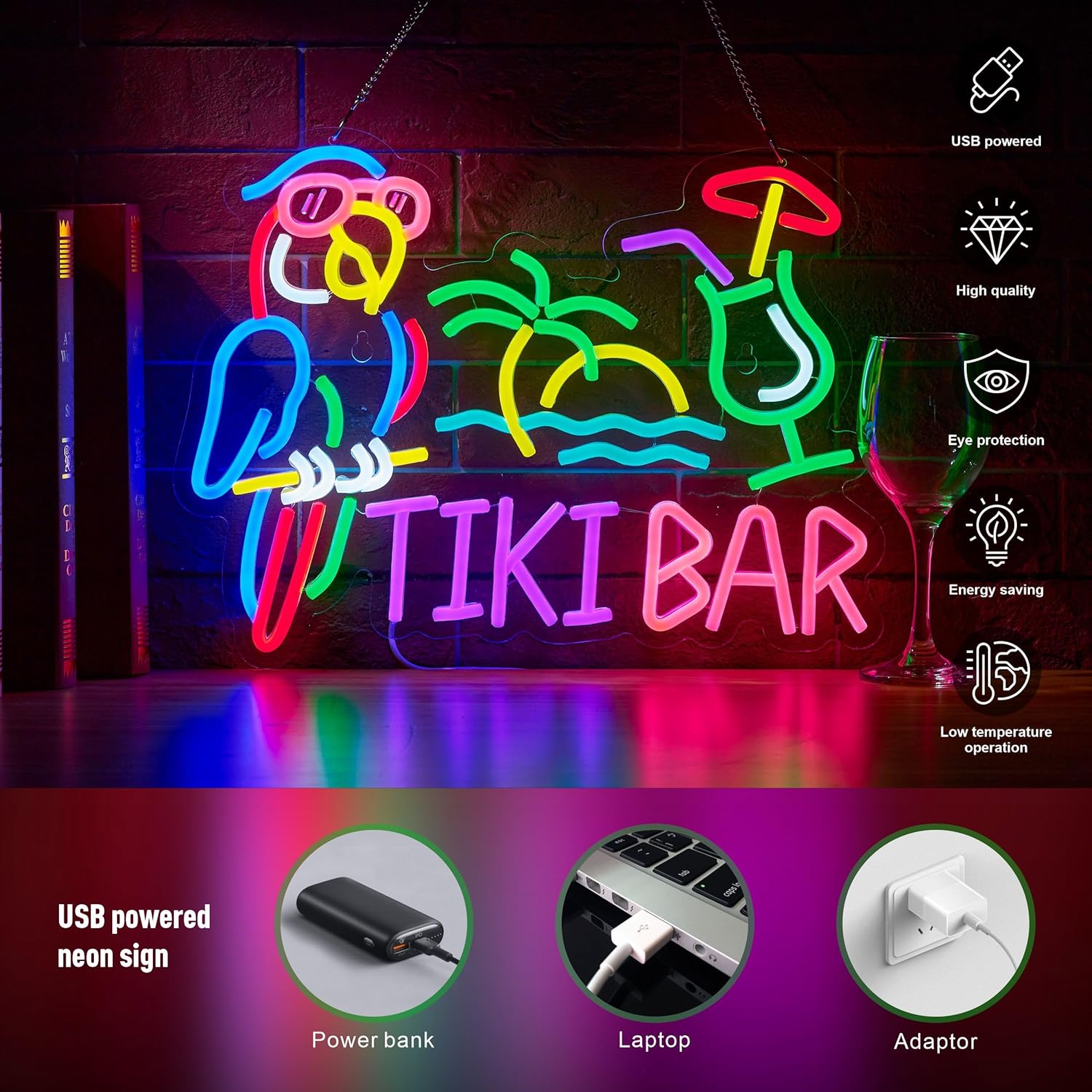 Tiki Bar Parrot Palm Tree Neon - Restaurant Lighting Decoration reseña y precio