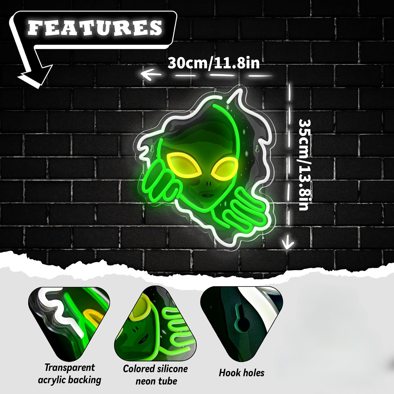 Alien Face Neon Sign Green Glo - Outdoor Lighting Decor Ideas reseña y precio