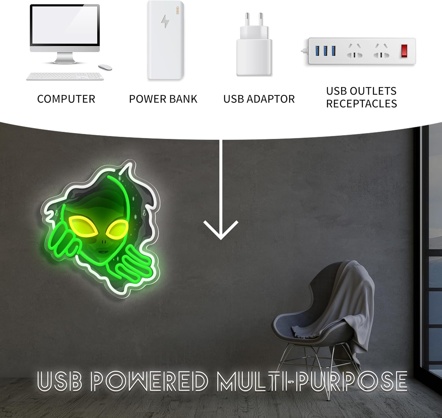 Alien Face Neon Sign Green Glo - Outdoor Lighting Decor Ideas reseña y precio