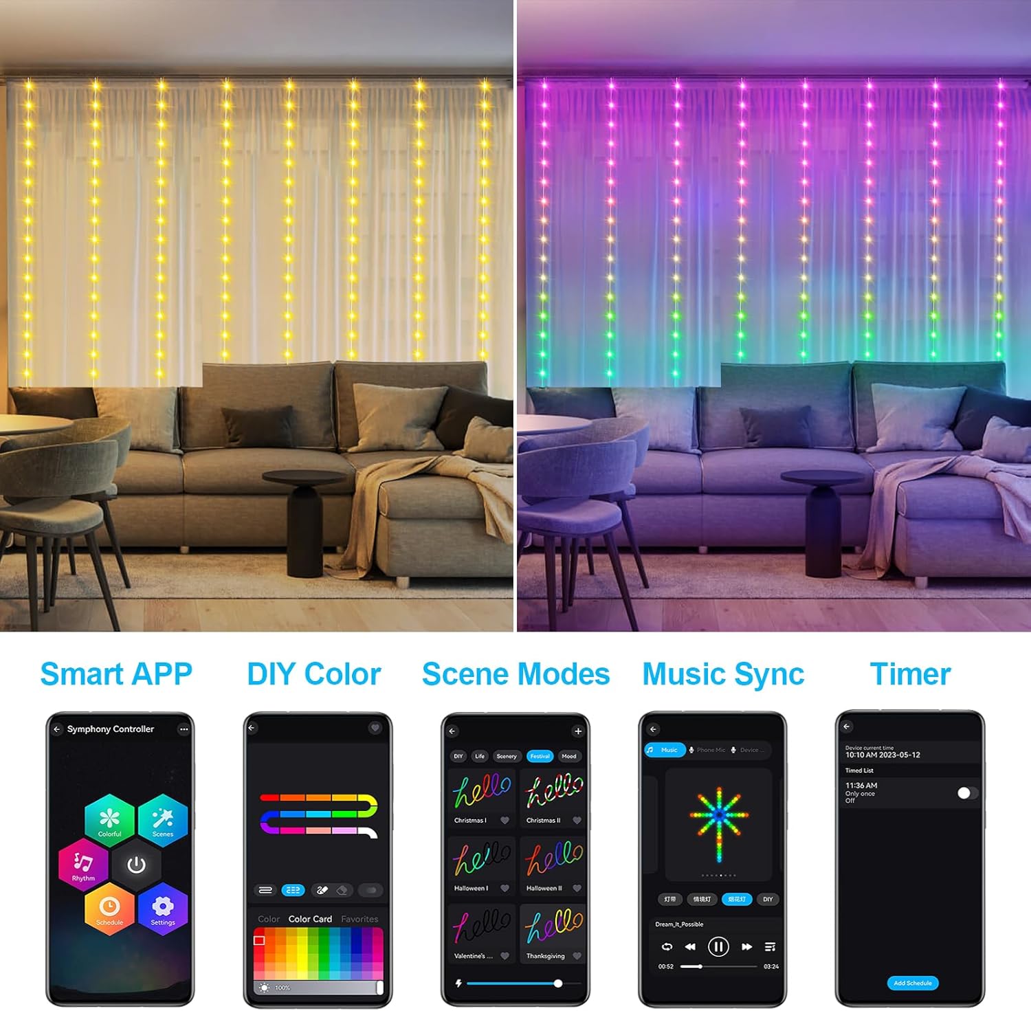 Smart Curtain Lights RGB 5050  - Garden Lighting Decor reseña y precio