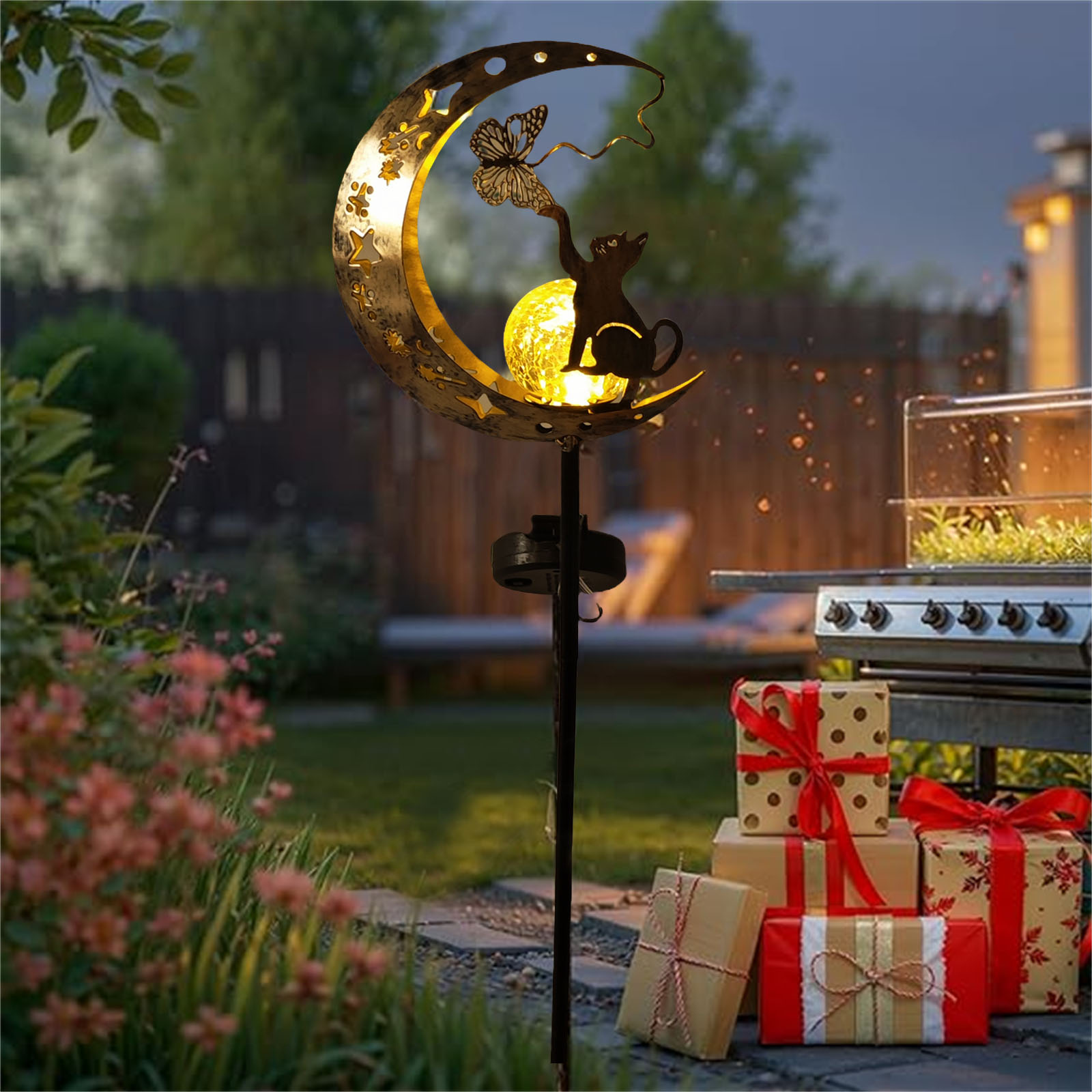 1 PC Cat Moon Solar Light Iron - Elements Lighting Decor reseña y precio