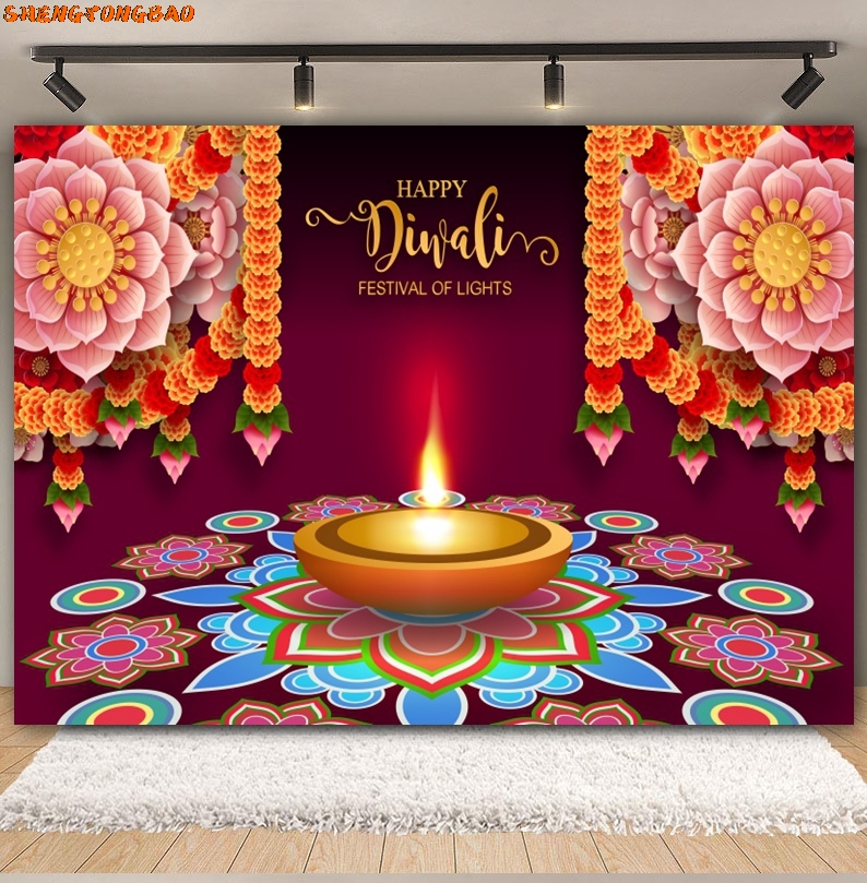 Happy Diwali Backdrop for Phot - Lighting Decoration For Diwali reseña y precio
