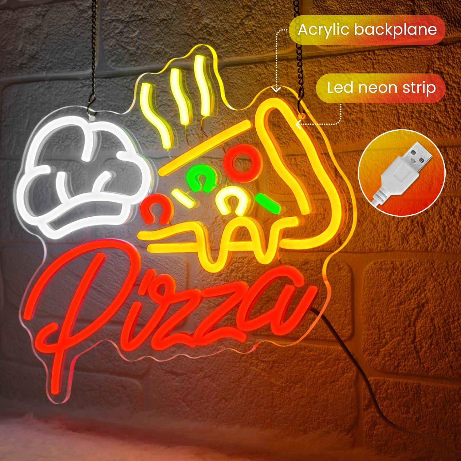 Pizza Neon Sign Colorful Pizza - Restaurant Lighting Decoration reseña y precio
