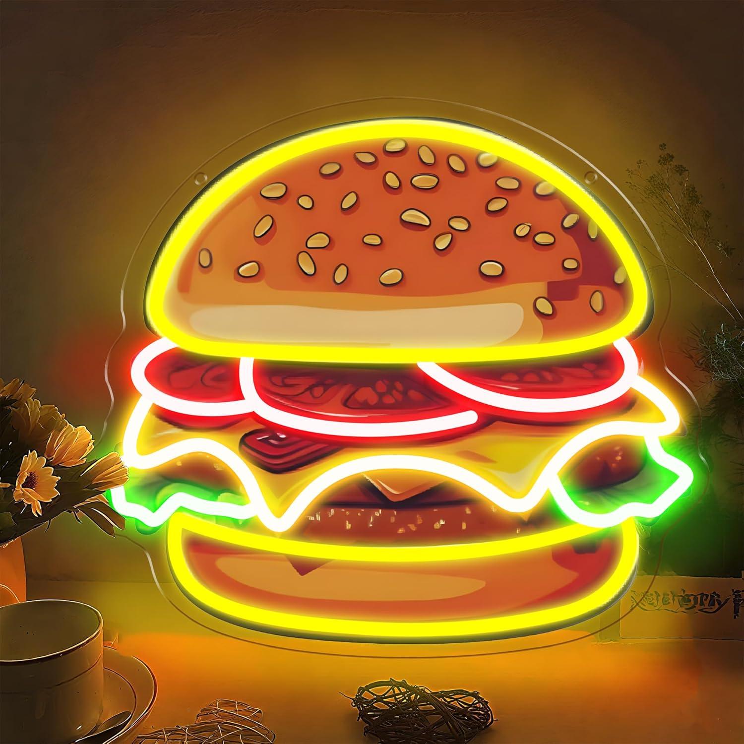 Burger Neon Sign LED Hamburger - Restaurant Lighting Decoration reseña y precio