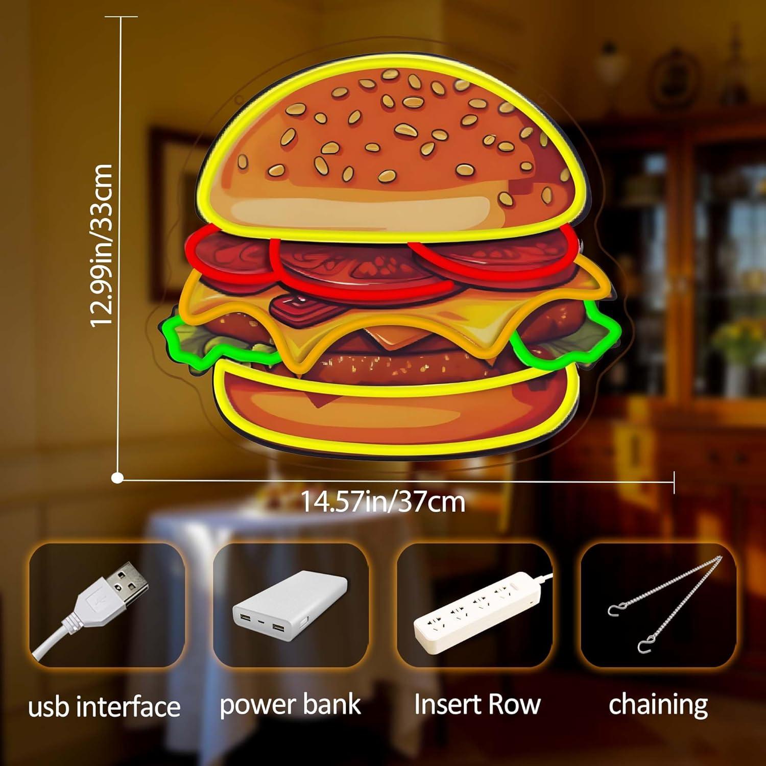 Burger Neon Sign LED Hamburger - Restaurant Lighting Decoration reseña y precio