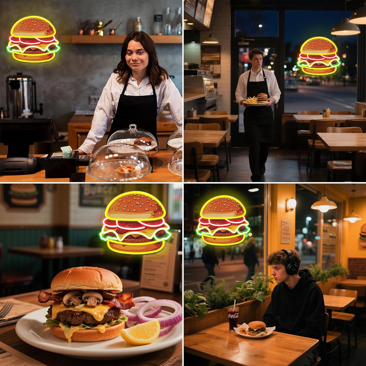 Burger Neon Sign LED Hamburger - Restaurant Lighting Decoration reseña y precio