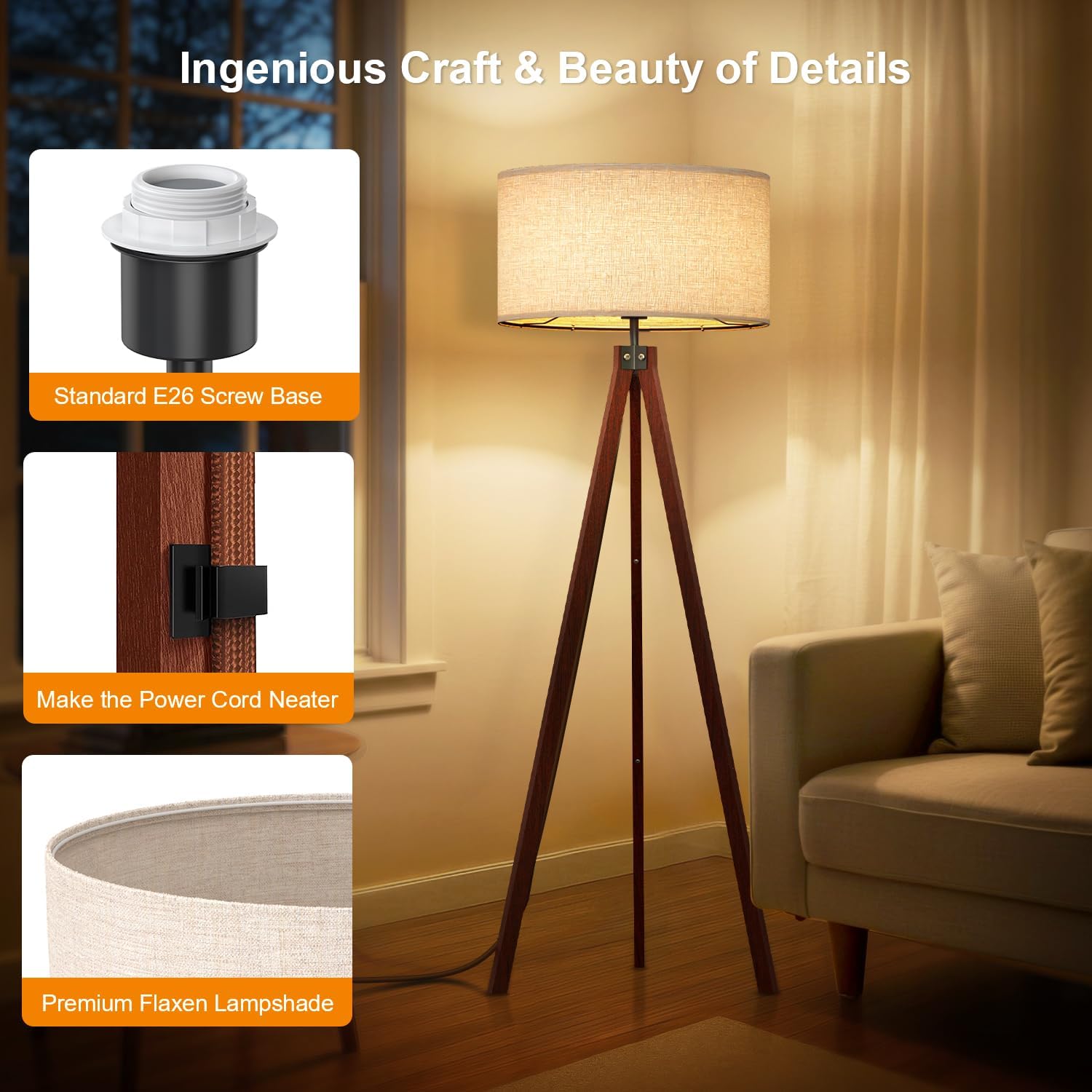 Wood Tripod Floor Lamp, Mid Ce - Floor Lamp Tripod reseña y precio
